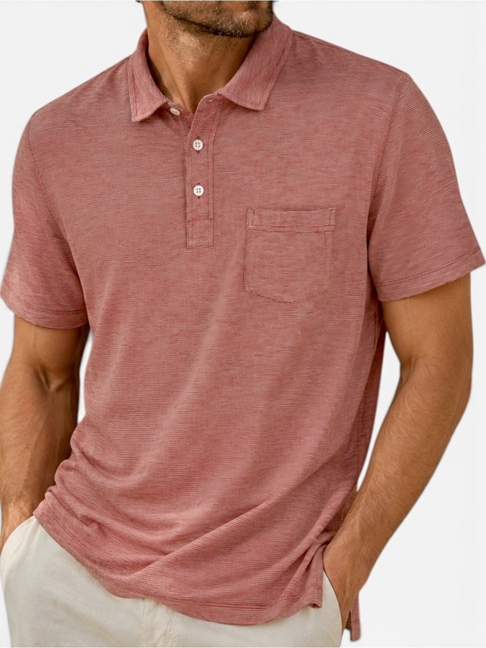 Billy Reid Pensacola Polo Heather Red Striped Pocket Shirt XL